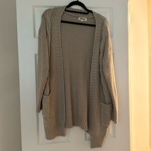 Listicle Cable Knit open front long cardigan in tan color